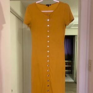 FashionNova Mustard Button-Down Midi Dress